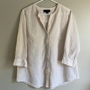 Lane Bryant Button Down Striped Linen Cotton Blend Blouse Top Size  14